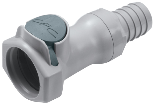 64900 - Kupplung PP mit Schlauchtülle 15,9 mm mit Absperrung, NSF (HFCD171012 NSF)
