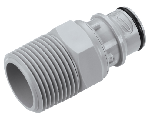 62100 - Stecker PP mit konischem AG 3/4" NPT mit Absperrung, NSF (HFCD241212 NSF)